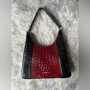 Brahmin Tabitha Black and Red Croc-Embossed Shoulder Bag